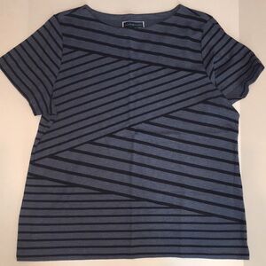 Karen Scott Striped Geometric Tee Shirt 2X